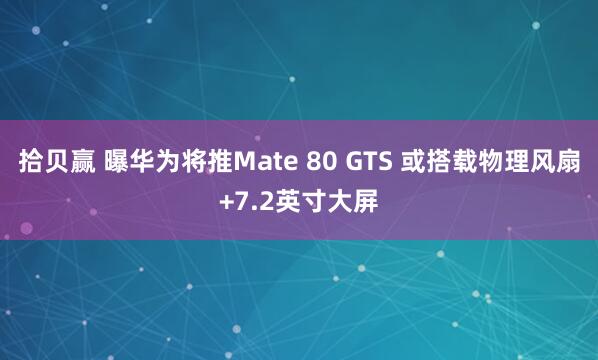 拾贝赢 曝华为将推Mate 80 GTS 或搭载物理风扇+7.2英寸大屏